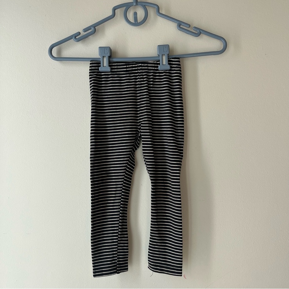 🌼 5/$20 Girls Striped Leggings Size 3 Black White Cotton Stretch 2 Pack Bundle